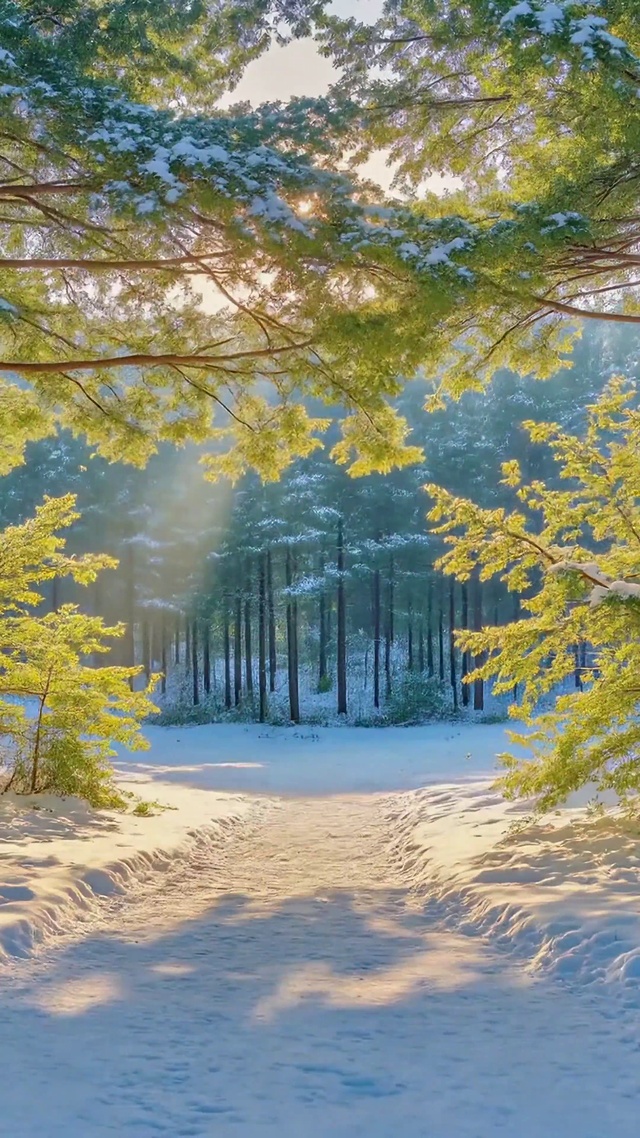 雪后松林晨光小径