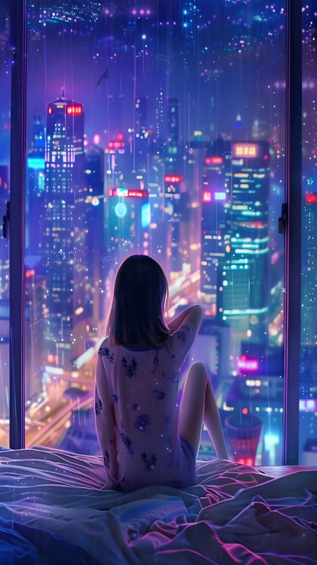 雨夜窗边女孩