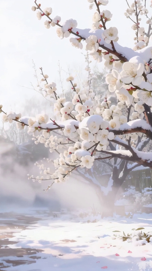 冬天冬日下雪天梅花梨花氛围感