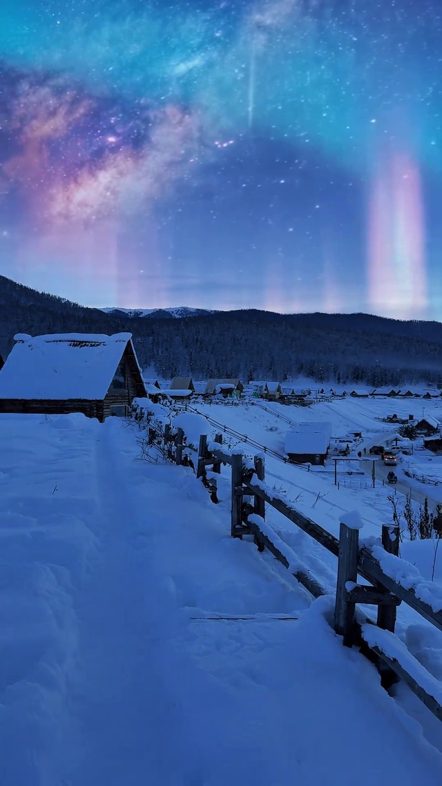 大自然中激光下的雪景
