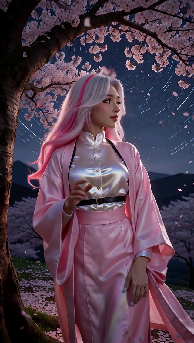 樱花树下粉红女郎