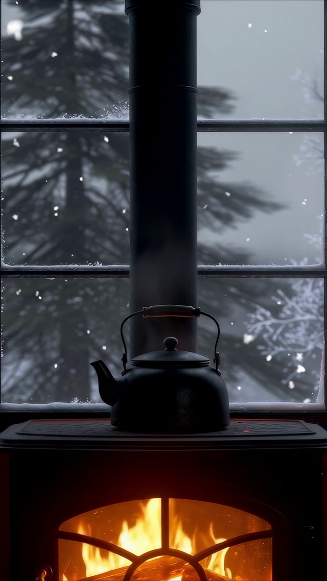 雪落窗外 炉火正暖