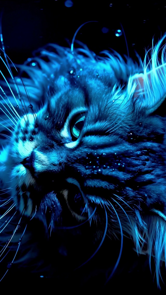 赛博蓝调发光猫咪