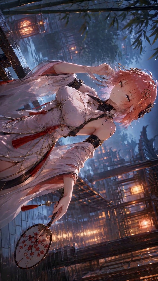 雨夜古风粉发美少女