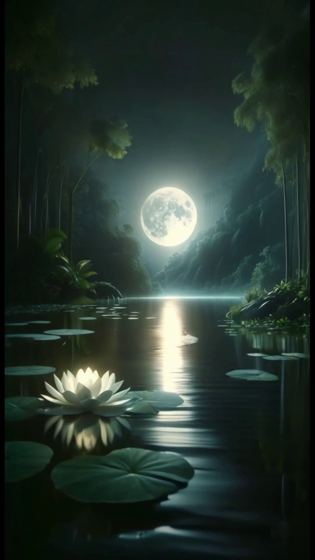 月光下的睡莲