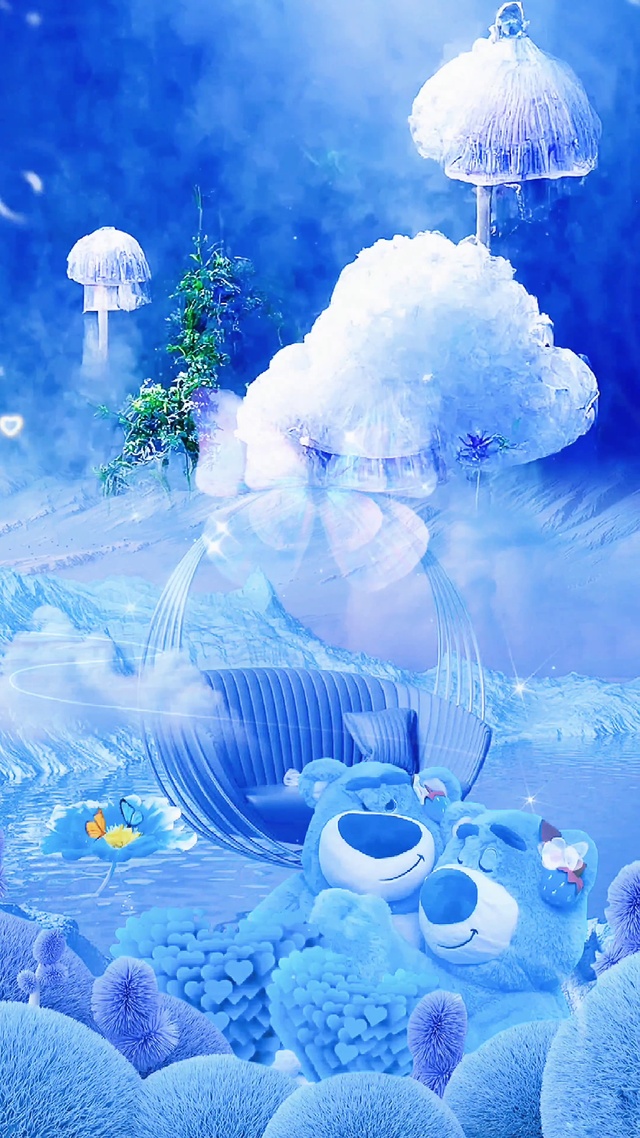 蓝色甜蜜草莓熊