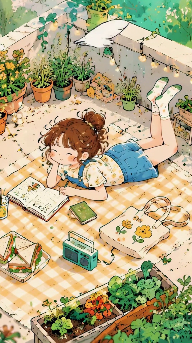 治愈阳台悠闲少女午后