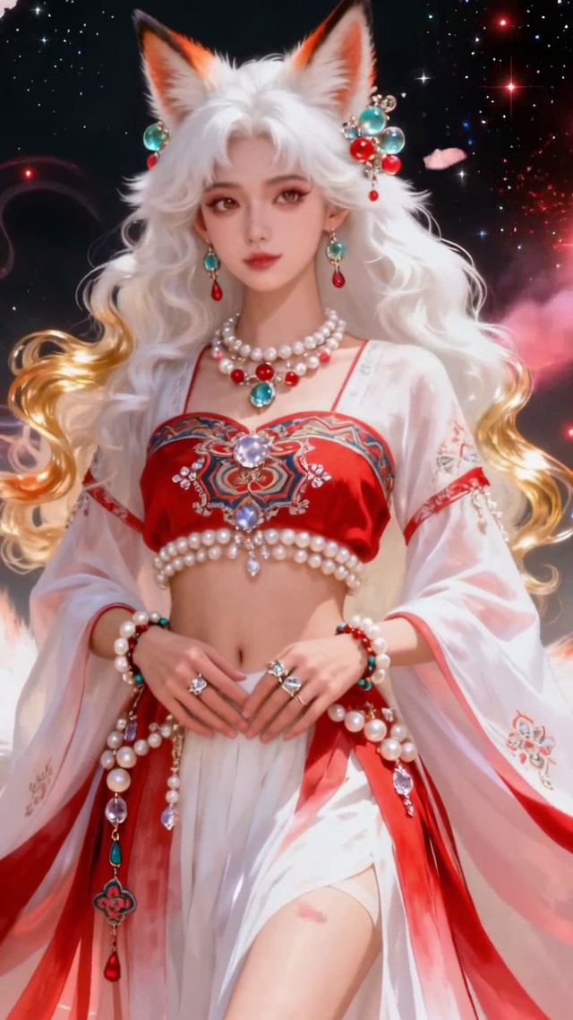 古风九尾狐美女樱花星空