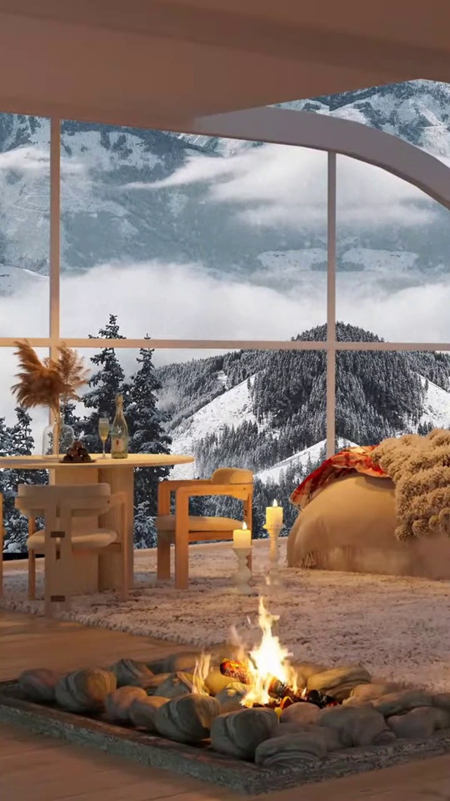 森林卧室的冬日黎明