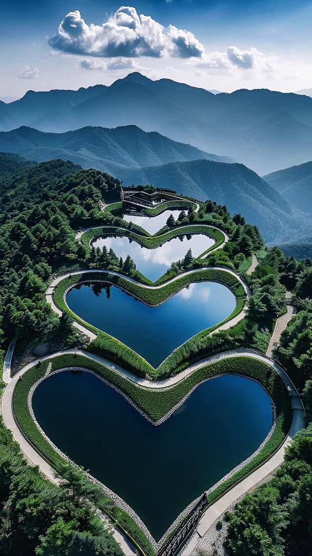 浪漫的心连心爱心湖