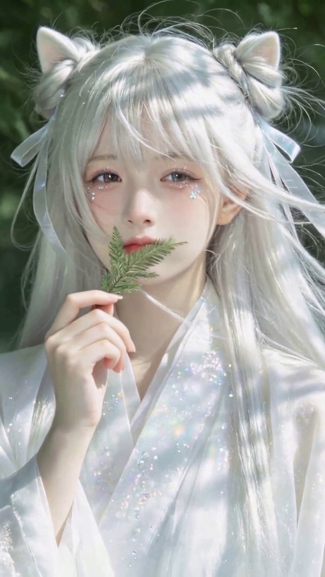 林间白发猫耳古风美少女