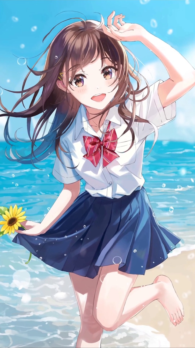海边沙滩上的可爱清纯少女