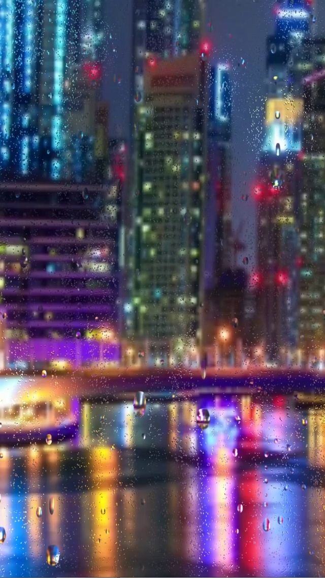 夜晚大厦雨滴