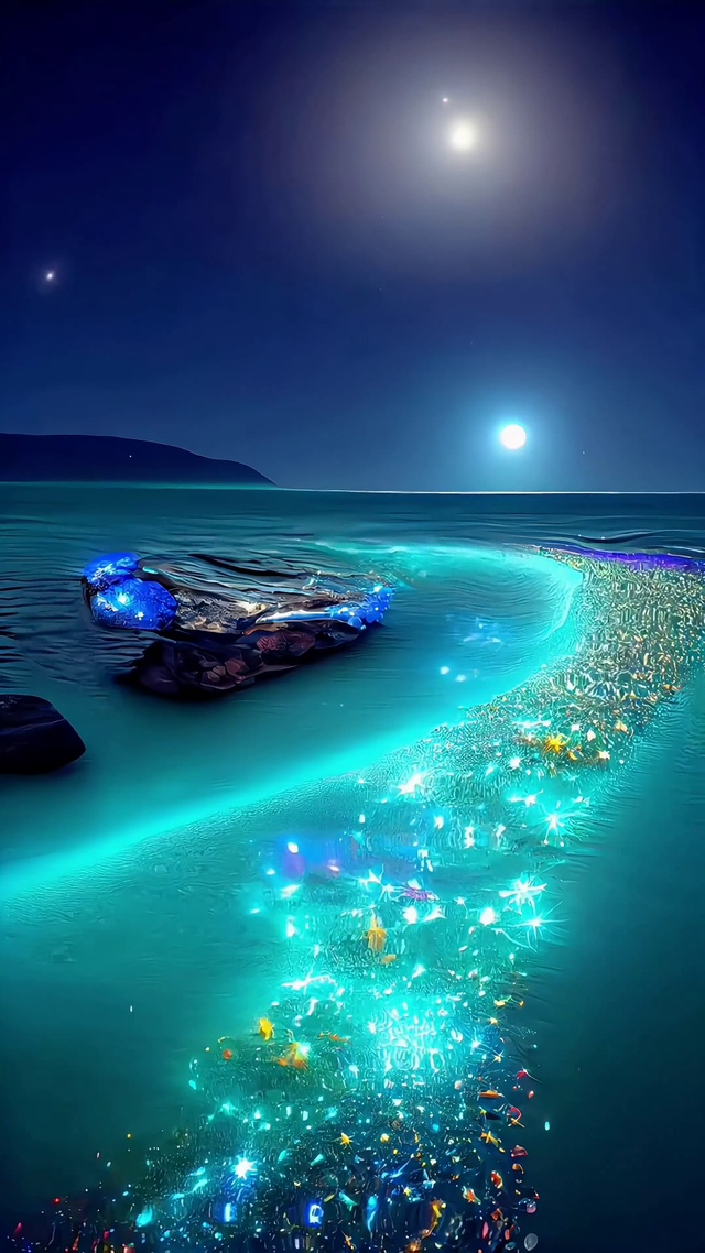 荧光海夜景4k动态壁纸