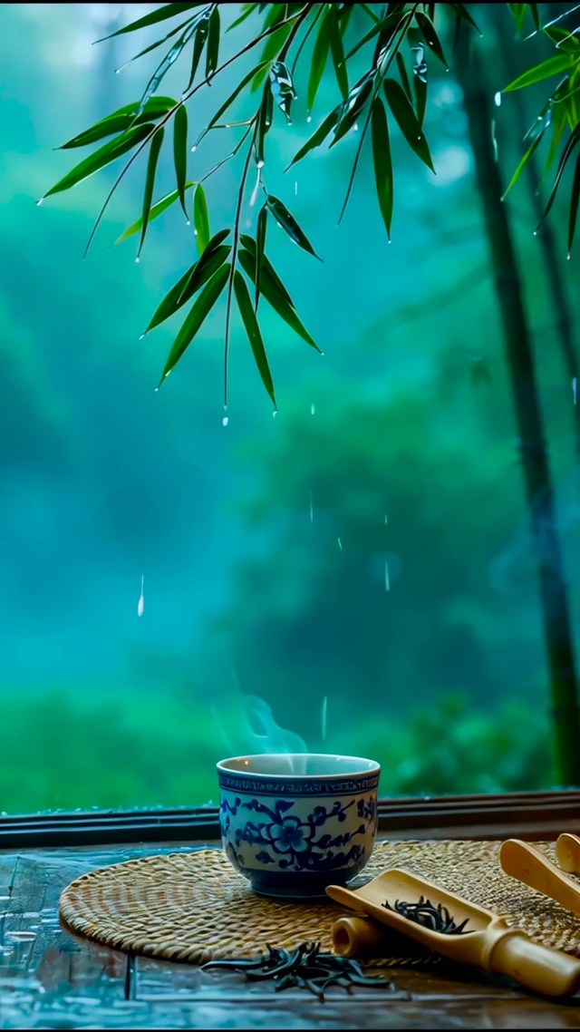 国风窗外竹林雨