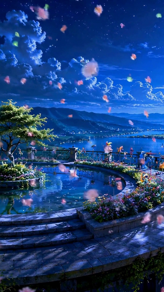 月下花海湖景
