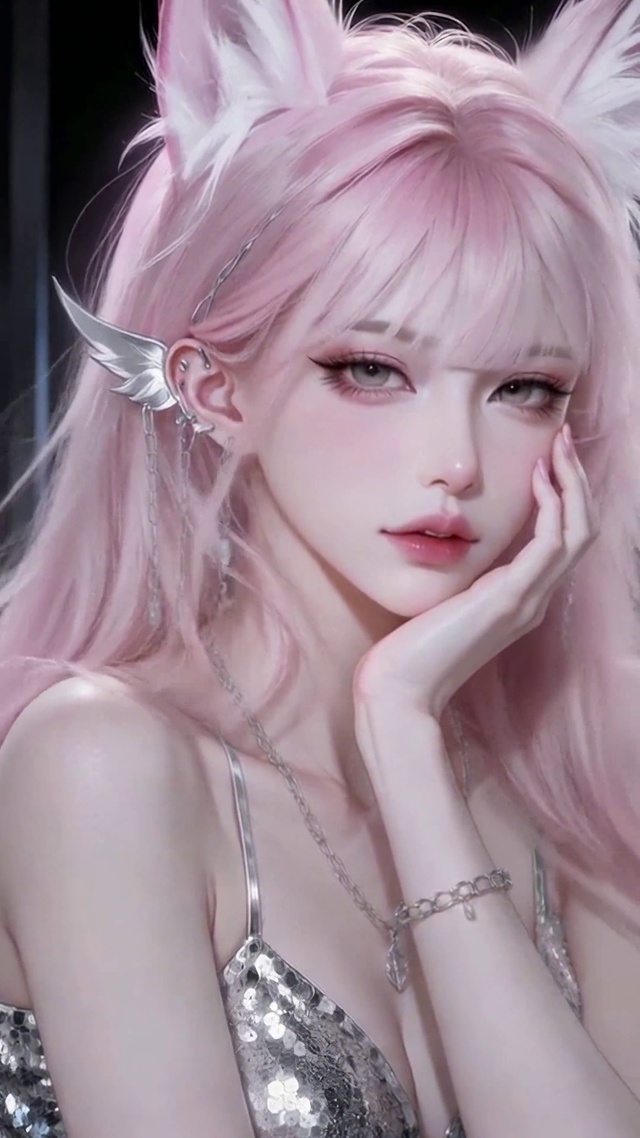 粉发狐耳二次元美少女