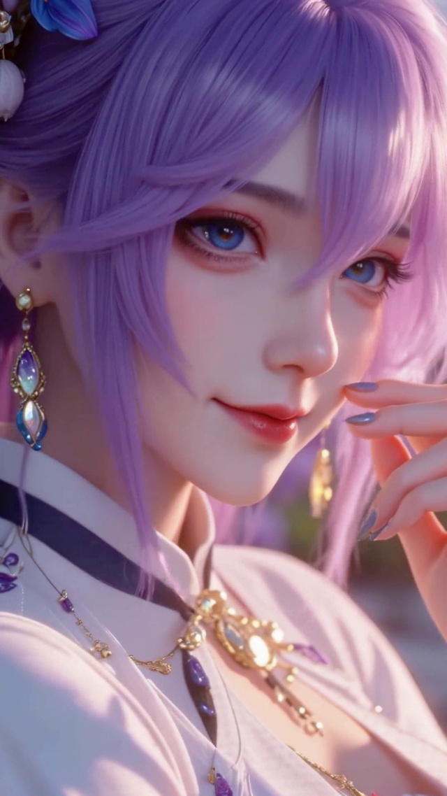 紫发古风美少女河畔落日