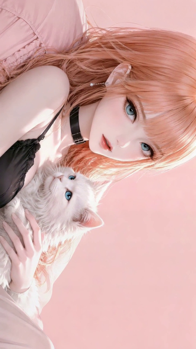 粉发甜系美少女与白猫