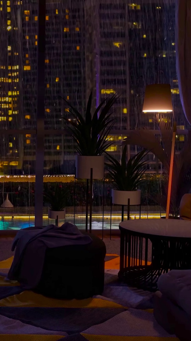 城市卧室夜晚雨天