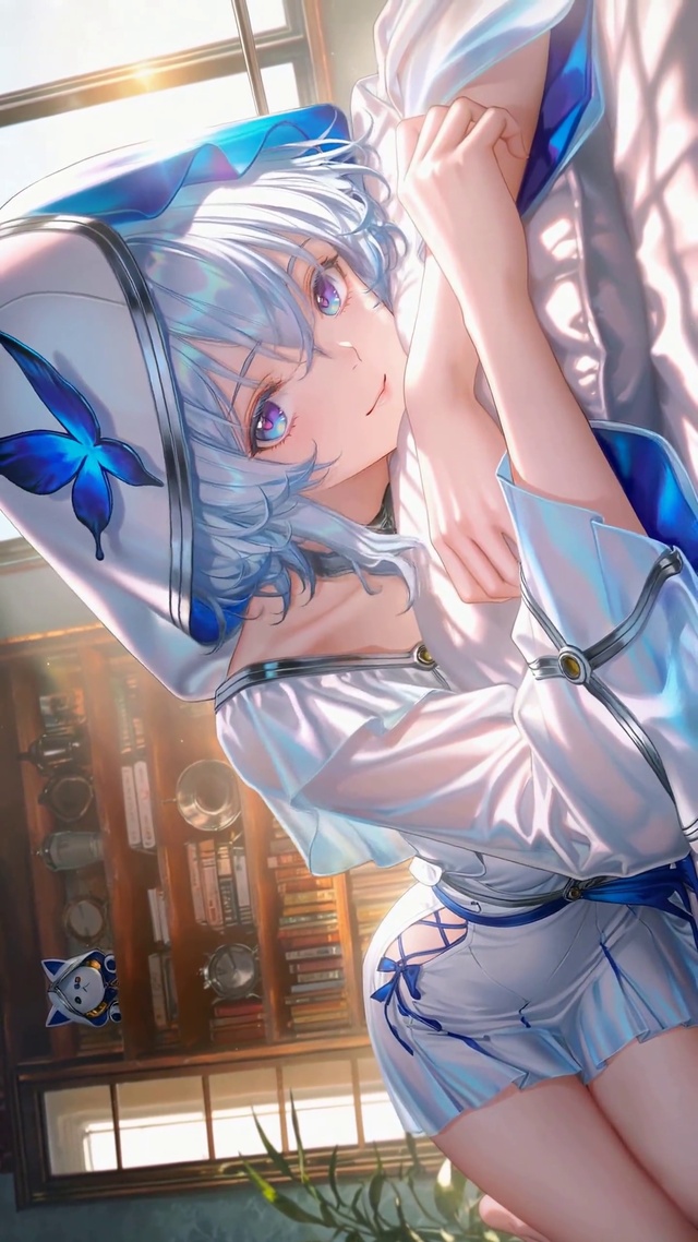 蓝发二次元美少女守岸人
