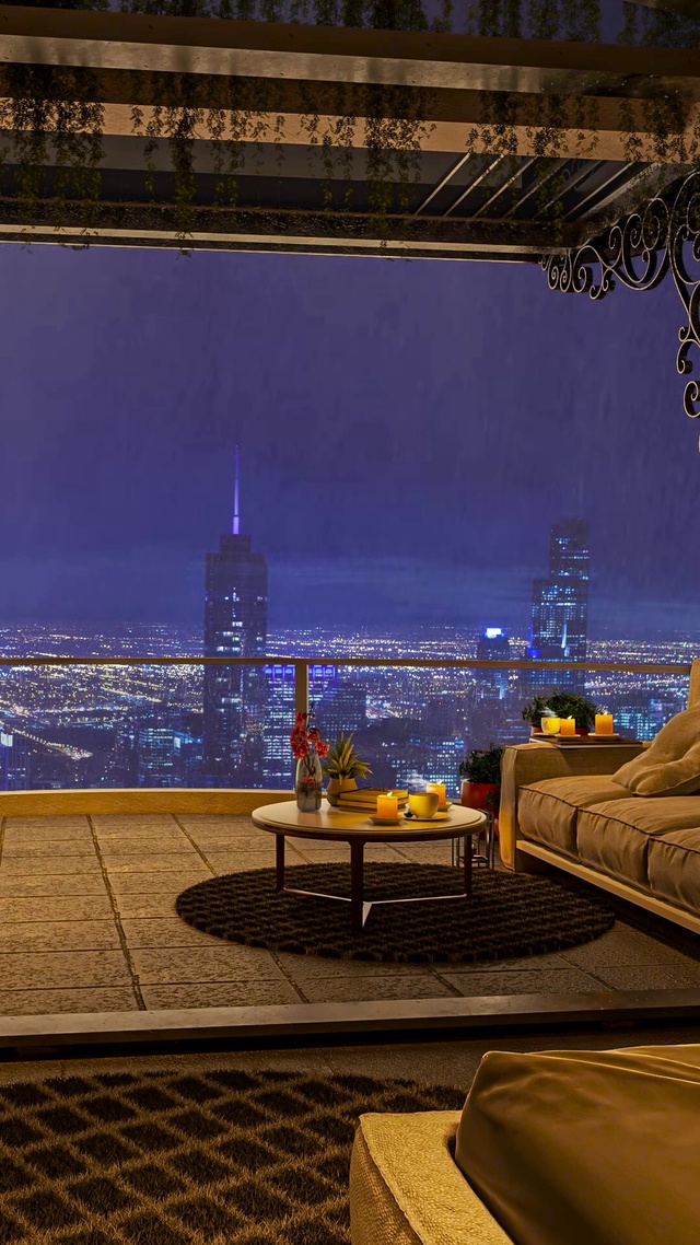 唯美都市雨天夜晚房间(风景手机动态壁纸) - 风景手机壁纸下载 - 元气壁纸