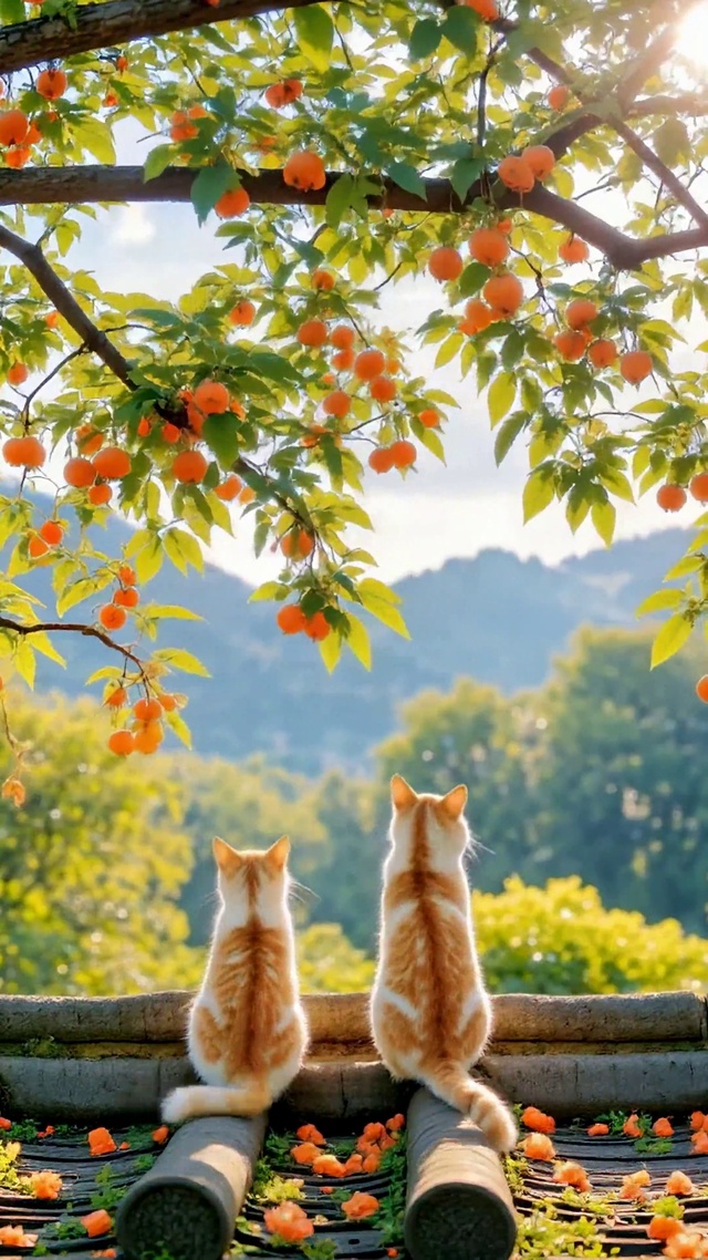 红柿瓦顶 萌猫望山野