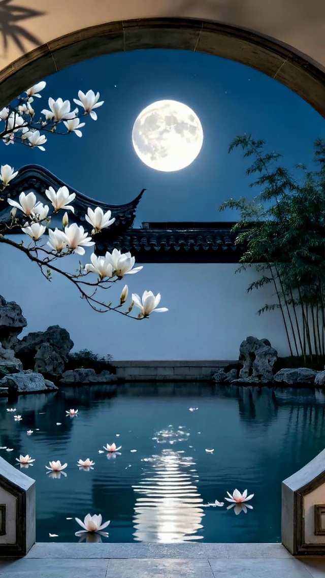 中秋安康古风庭院月夜
