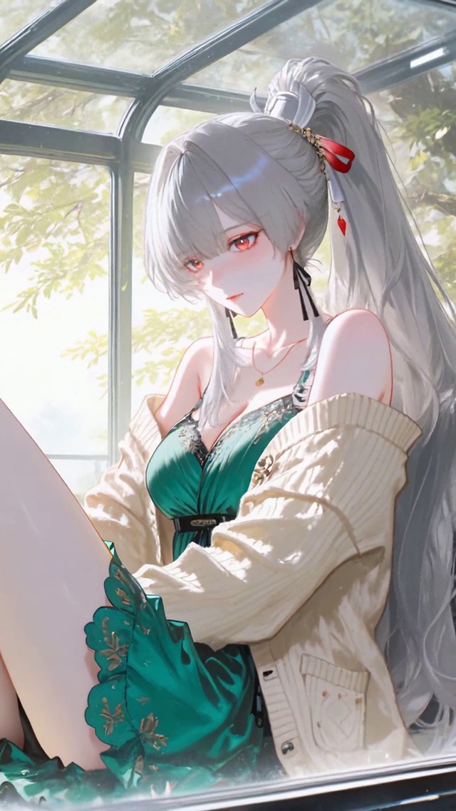 阳光花房银发长腿美少女