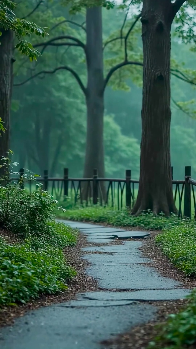 放松雨天树林小路