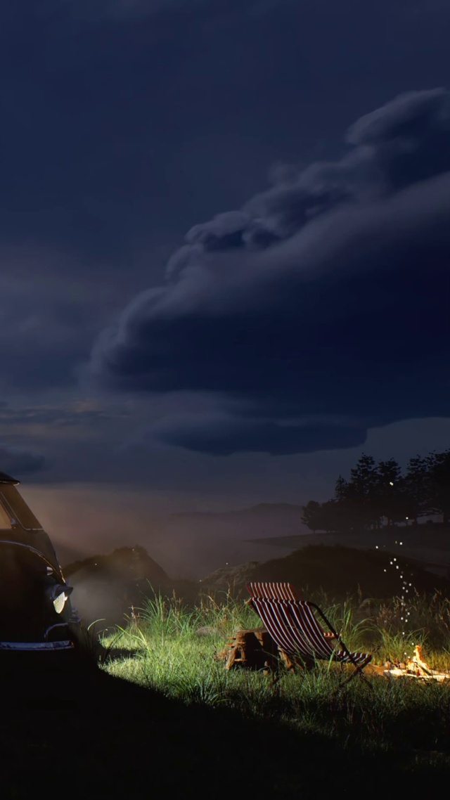 寂静夜晚野外露营