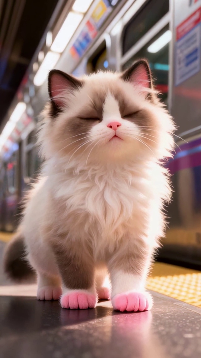 地铁站的小奶猫