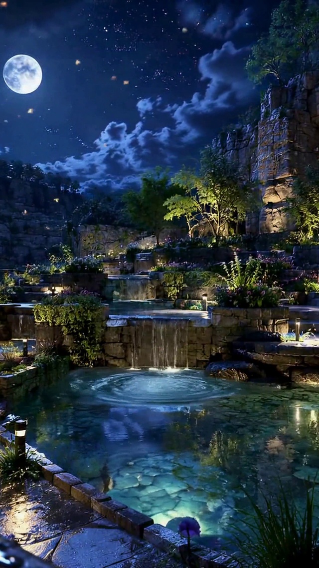 月夜静谧庭院