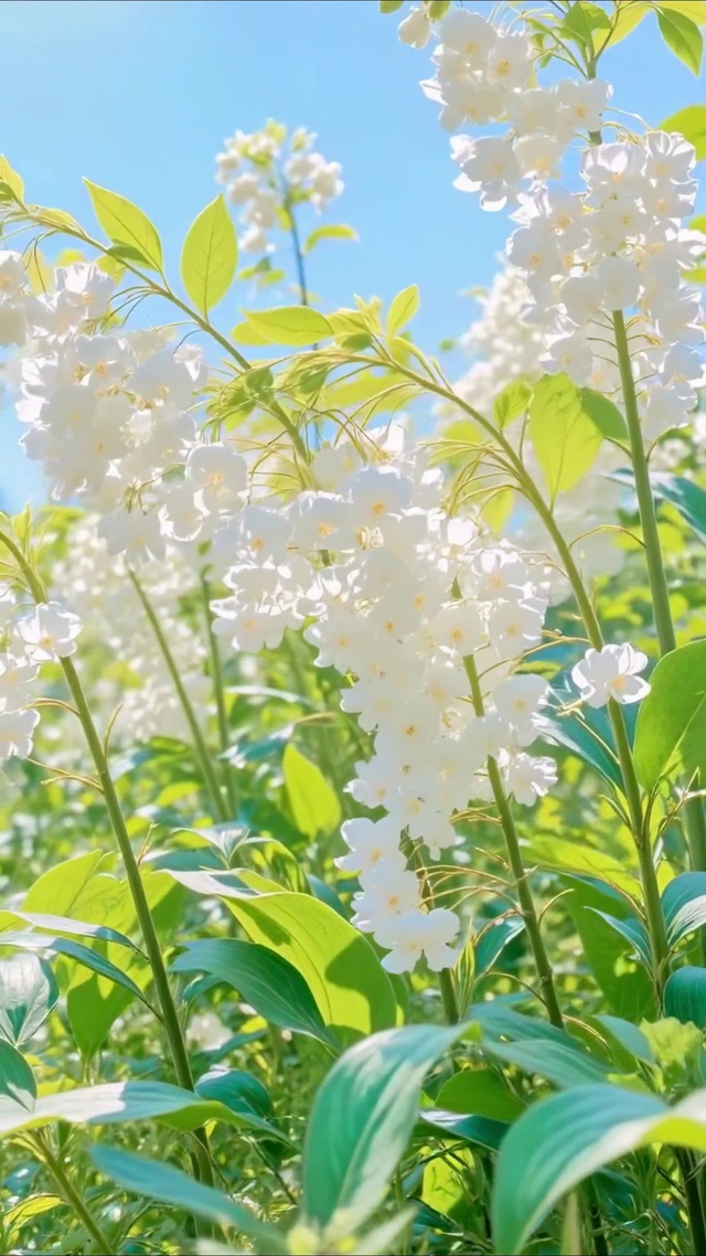 蓝天护眼白色小花田