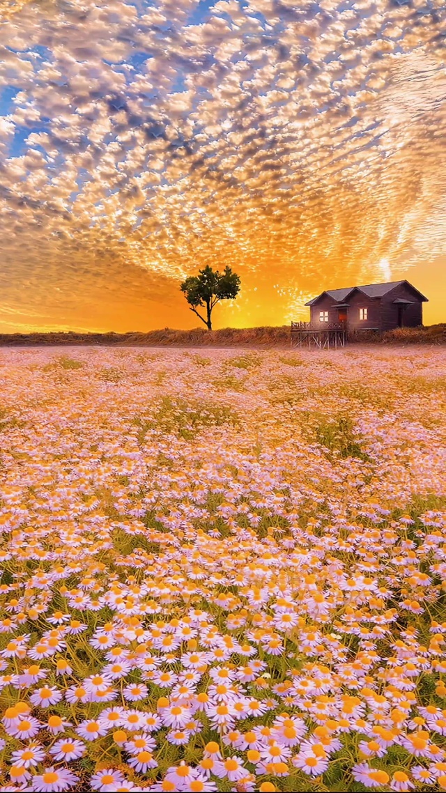 晚霞雏菊花海