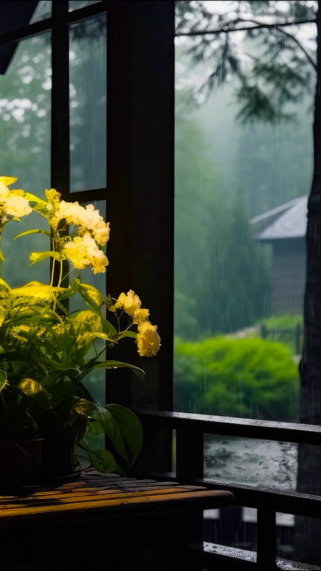 安静的雨天小屋