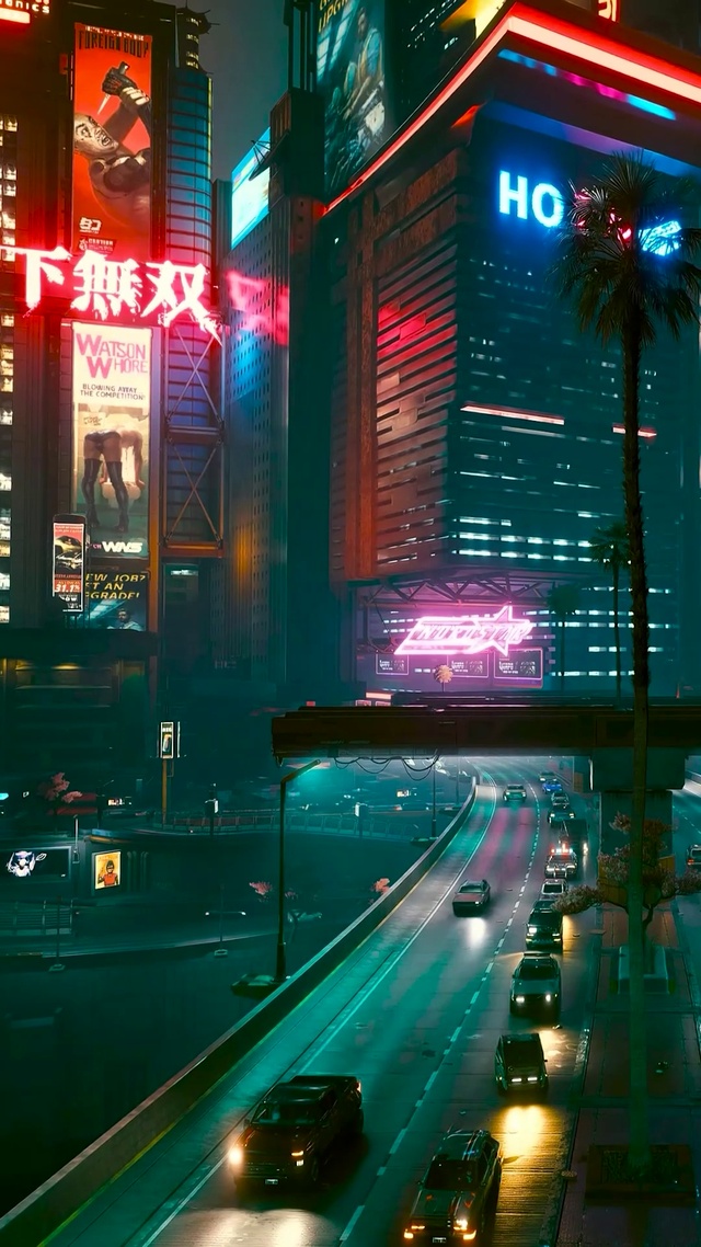 赛博科幻城市夜景车流