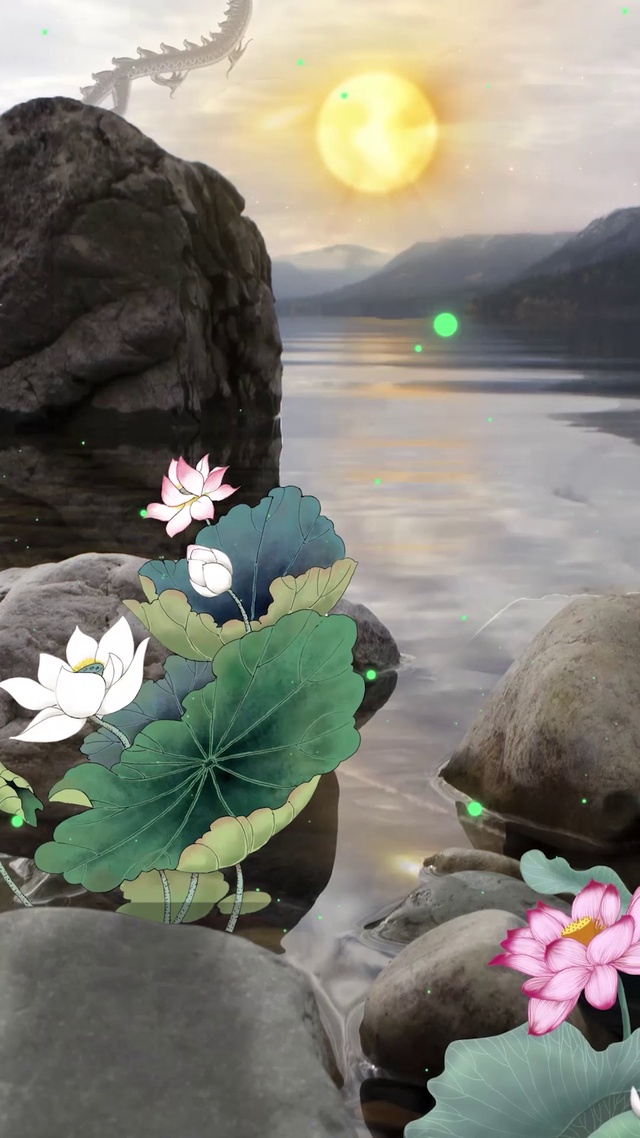 4k夕阳湖泊青山绿水