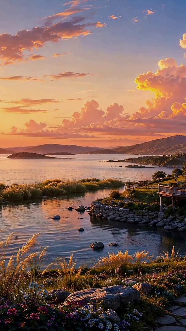 落日湖畔治愈风景