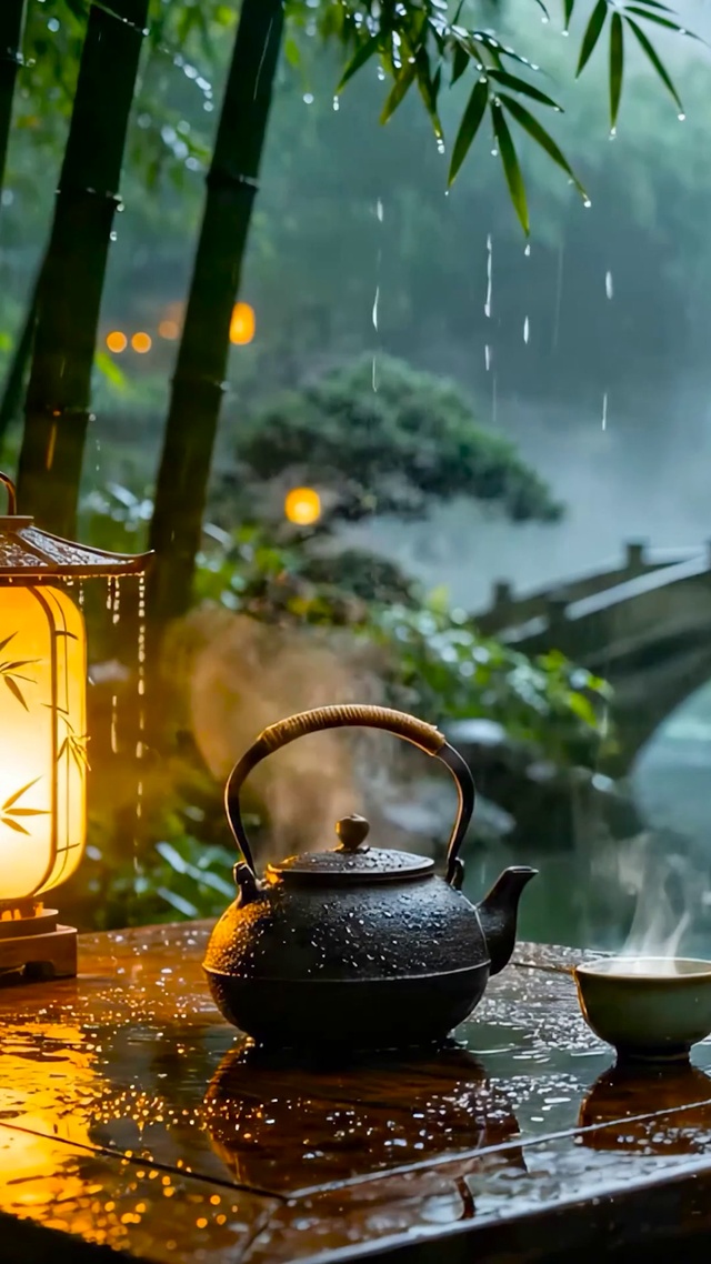 国风园林雨景