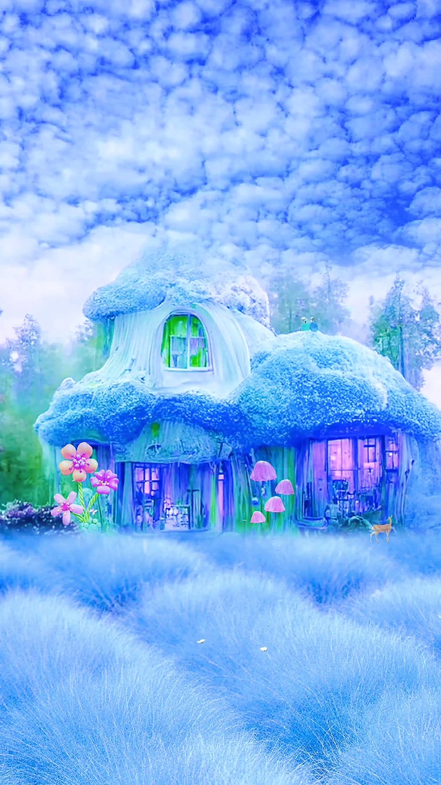 蓝色可爱蘑菇屋