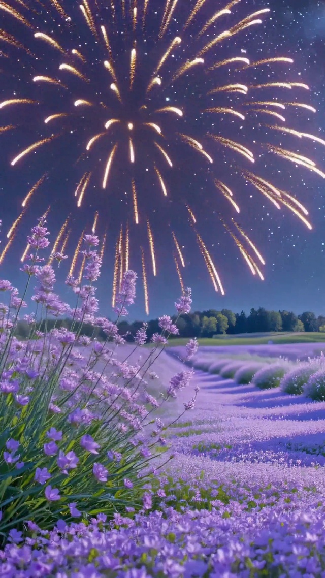 绚烂烟花薰衣草田