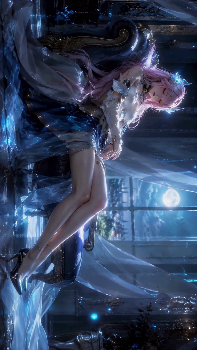 月夜沉眠的粉发少女