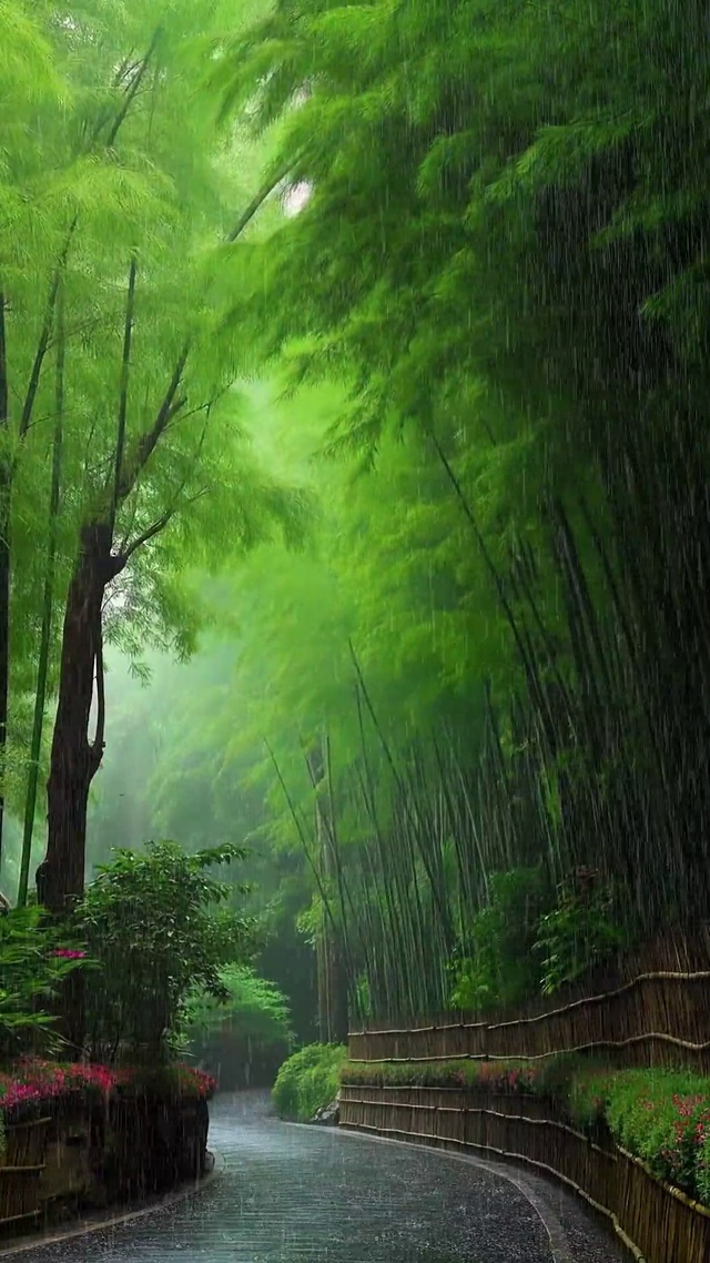 竹林下雨意境壁纸