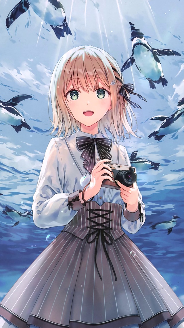 清纯水族馆拍照少女