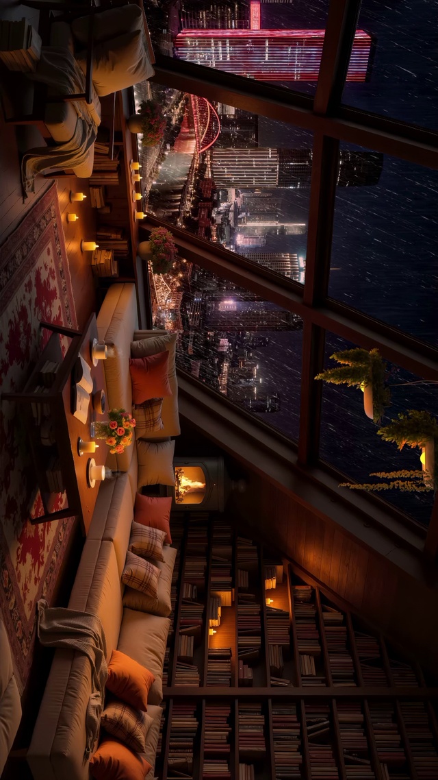 唯美雨夜城市玻璃雨