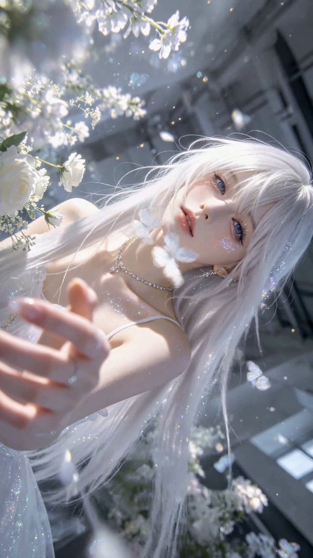 梦幻银发蝴蝶白花美少女