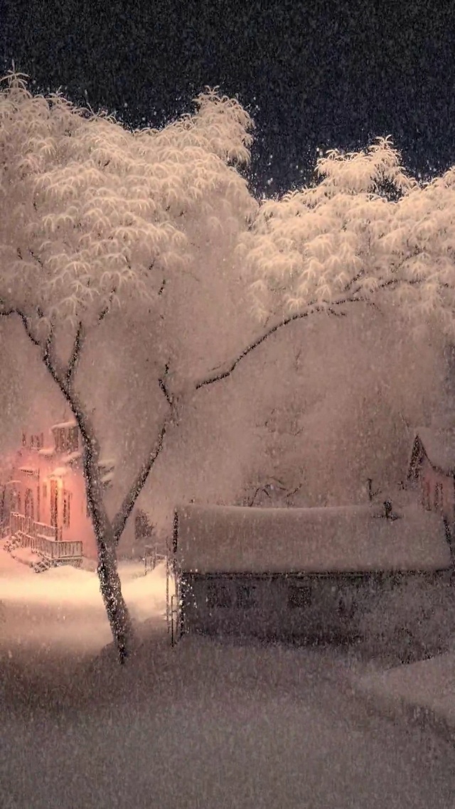浪漫雪景仙境夜景