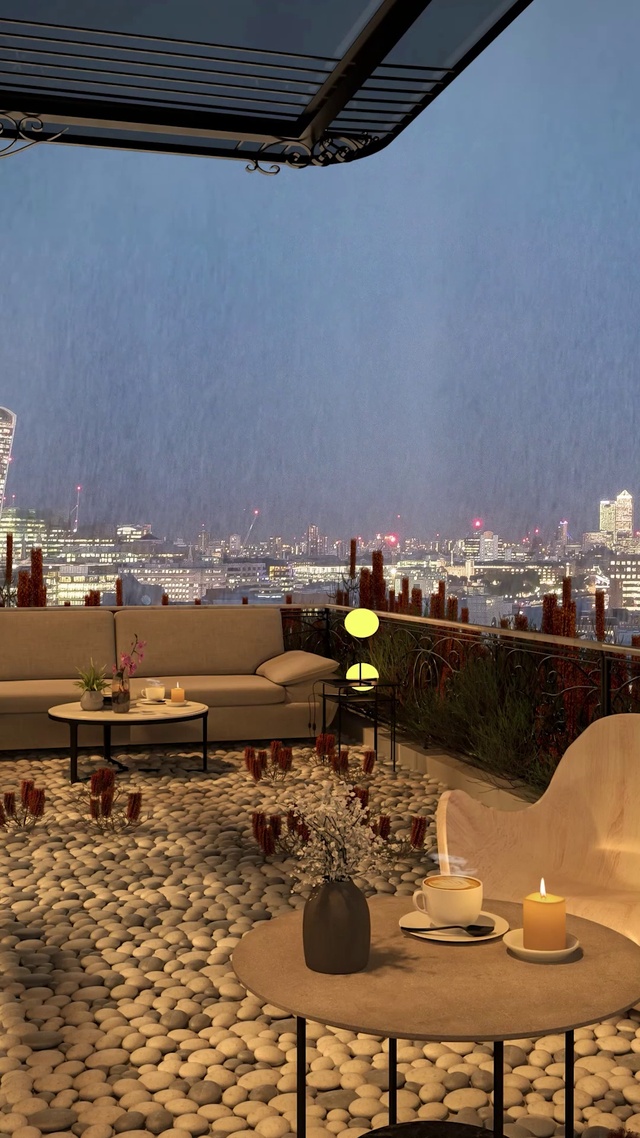 都市阳台雨天夜景