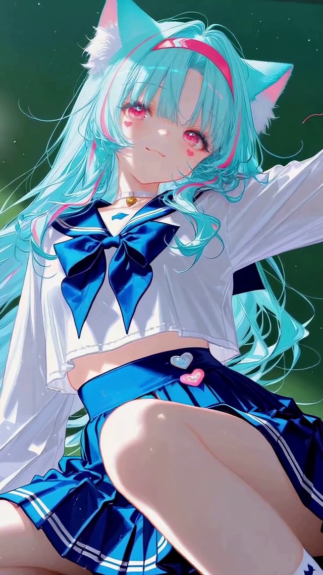 教室蓝发猫耳JK少女